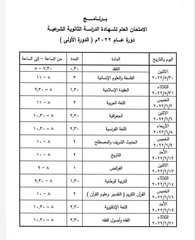 برنامج الثانوية العامة البكالوريا سوريا ٢٠٢٣